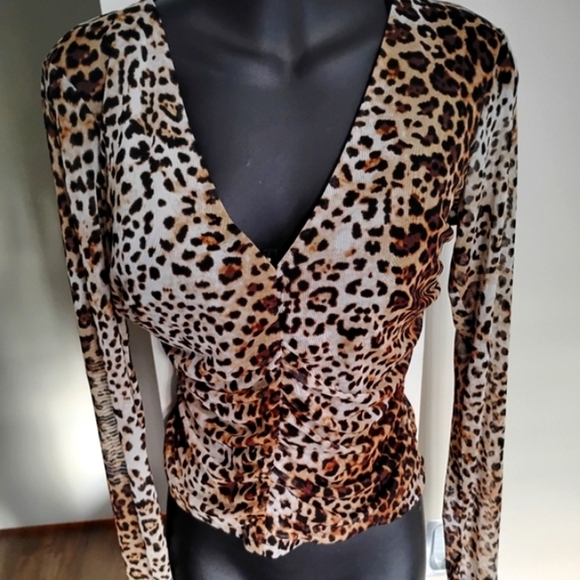 Lulus 90's Sheer Leopard Print Long Sleeve Top - Picture 3 of 10